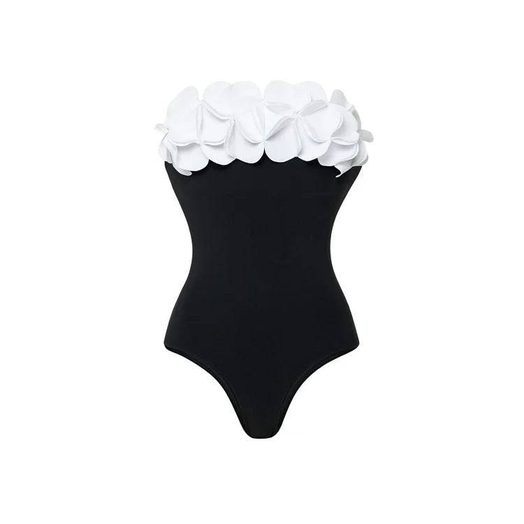 Damen Schwimmanzug mit asymmetrischem Schnitt und floralen Applikationen Drune