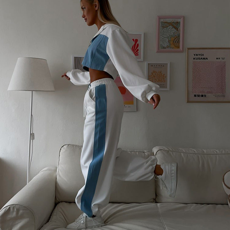 Damen Sportliches Cropped-Set mit farblich abgestimmten Akzenten Drune