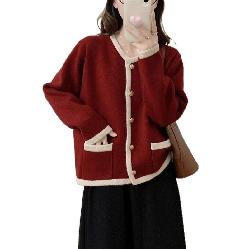 Damen Strickjacke mit einzigartigem Knopfdetail und Kontrastdesign Drune