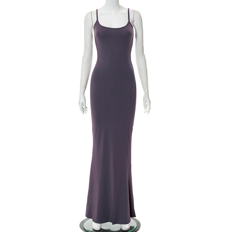 Damen Elegantes Maxikleid mit Spaghettiträgern und fließendem Schnitt Drune