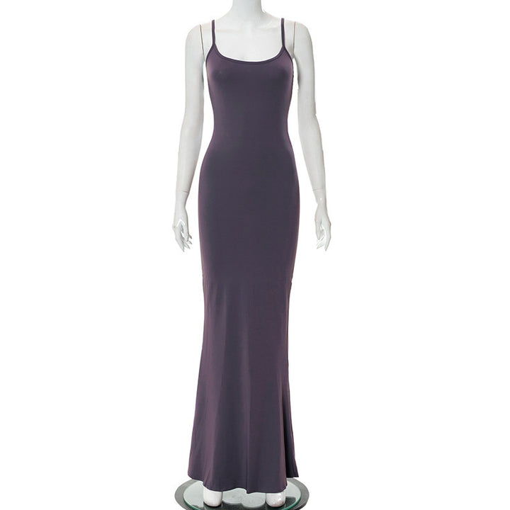 Damen Elegantes Maxikleid mit Spaghettiträgern und fließendem Schnitt Drune