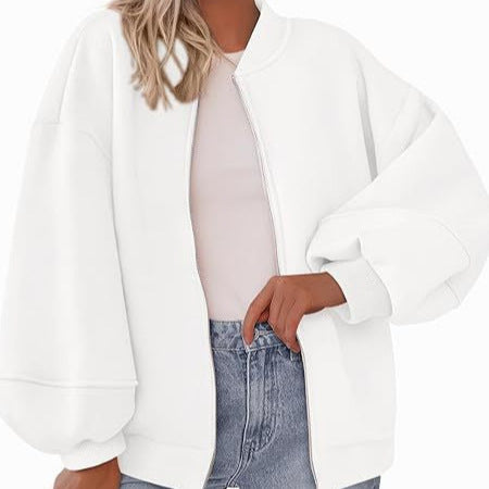 Damen Oversized Bomberjacke mit Reißverschluss und elastischen Bündchen Drune
