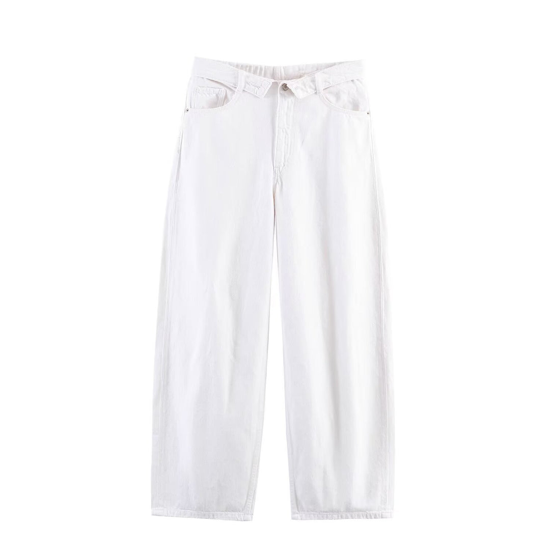 Damen nan weite hochgeschnittene Vintage-Jeans mit Destroyed-Effekten Drune