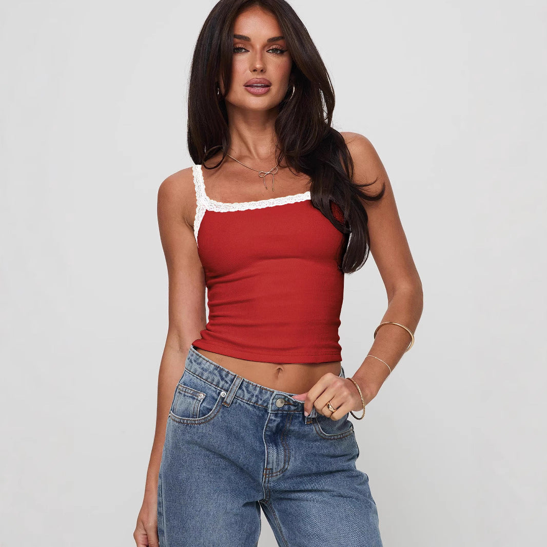 Damen Top mit Spitzenakzenten Drune