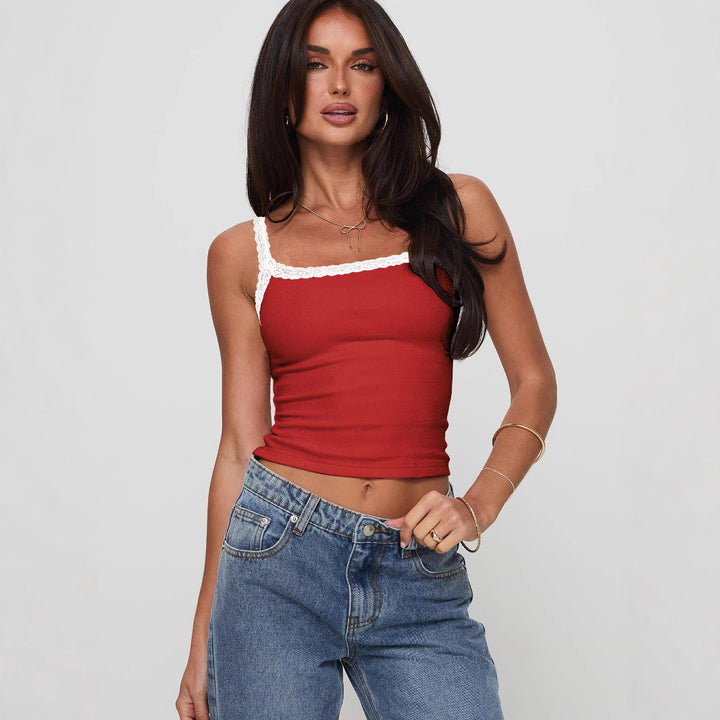 Damen Top mit Spitzenakzenten Drune