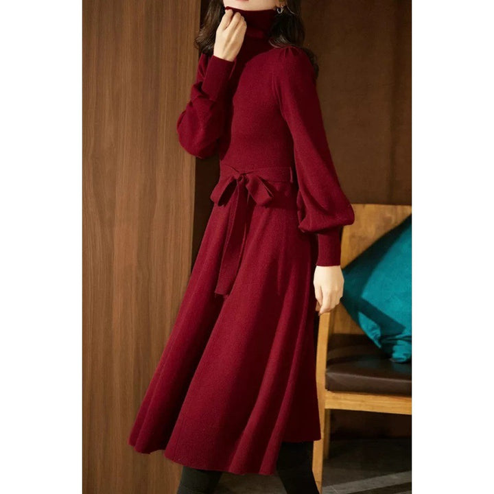 Damen Strickkleid mit hohem Kragen und taillierbarem Gürtel Drune