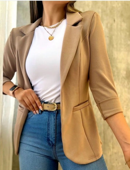 Damen eleganter, taillierter Blazer mit strukturiertem Stoff Drune