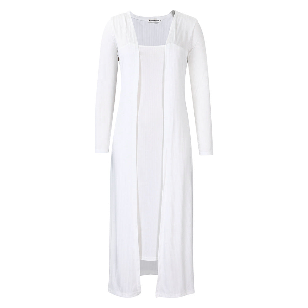 Damen langer Strickmantel mit feiner Rippstruktur und elegantem Schnitt Drune