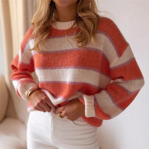 Damen Oversized Pullover mit stilvollem Streifenmuster und weichem Mohair-Wollmix Drune