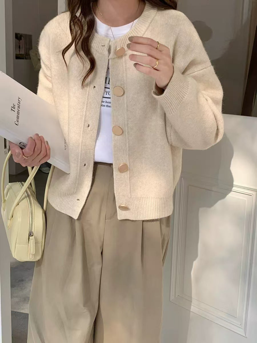 Damen Kuschelige Strickjacke mit großen Knöpfen und elegantem Design Drune