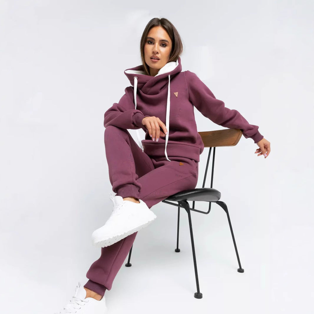 Damen Sportlicher Hoodie- und Jogginghosen-Set mit extra hohem Kragen Drune