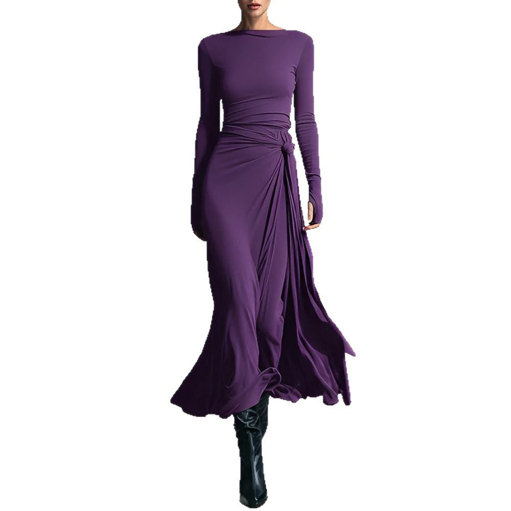 Damen elegantes Abendkleid mit langem Arm und Wickeldesign Drune