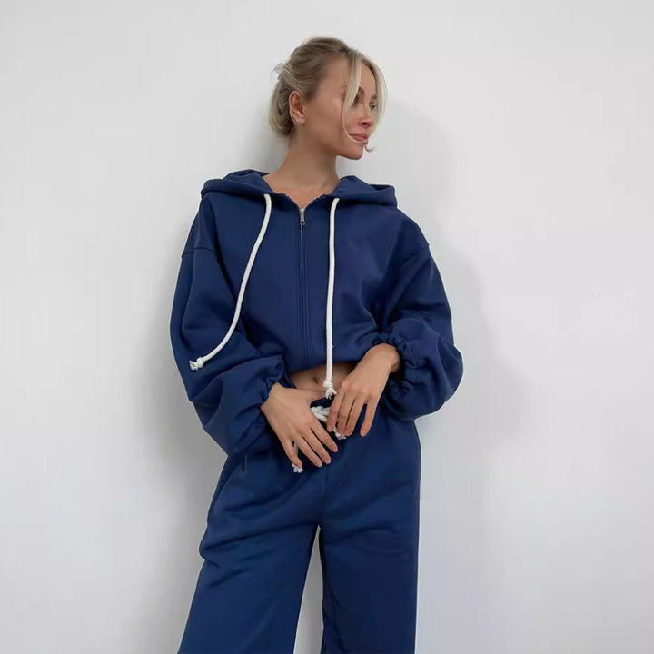 Damen lässiger cropped Hoodie und weit geschnittene Hose Drune