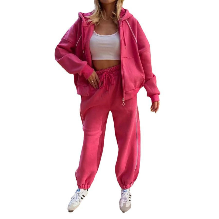Damen nan kurzes Zip-Hoodie und Highwaist Jogginghose Set mit elastischem Komfortbund und seitlicher Paspel Drune
