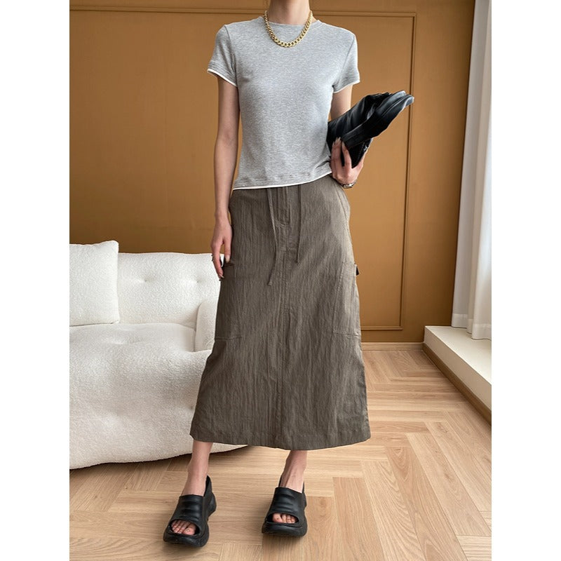 Damen vielseitiges Maxirock mit praktischen Taschen und elastischem Bund Drune