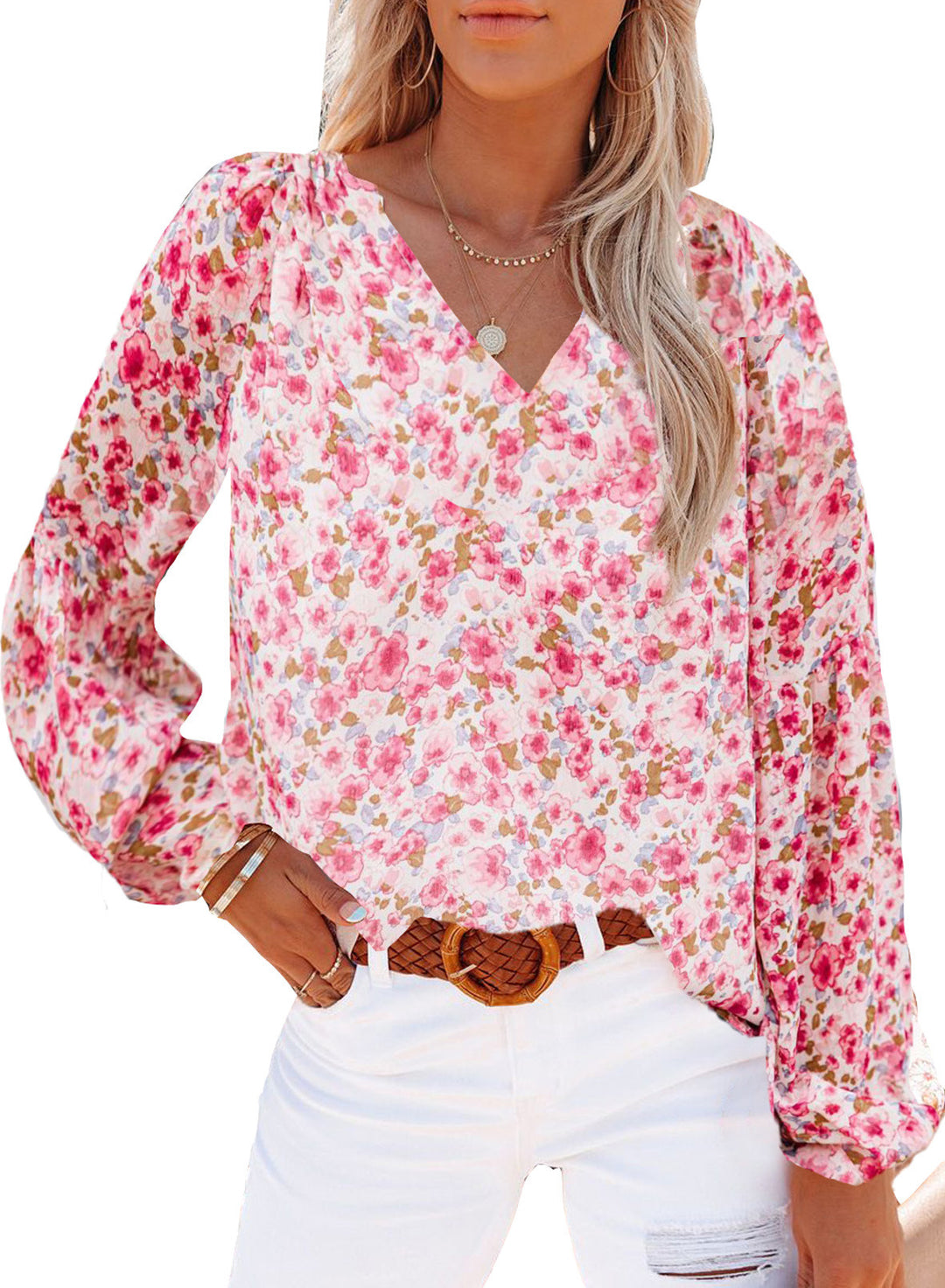 Damen Blusenshirt mit floralem Muster und lockerer Passform Drune