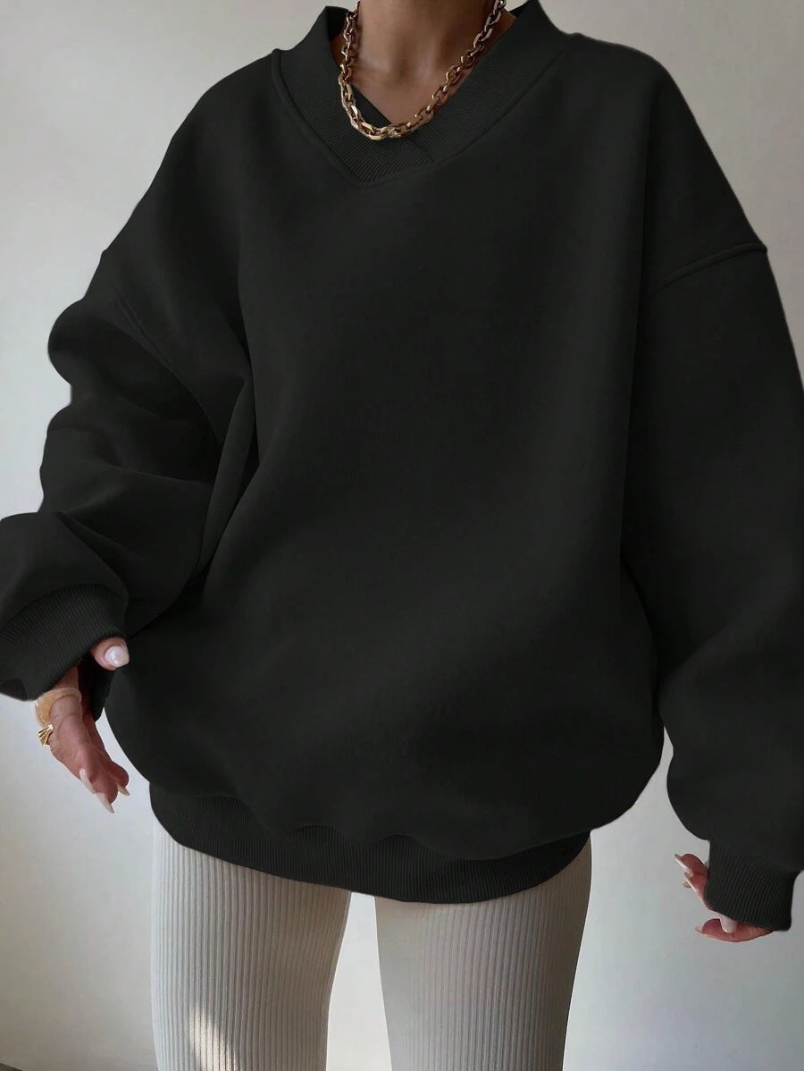 Damen lässiger Pullover mit tiefem V-Ausschnitt und oversized Schnitt Drune