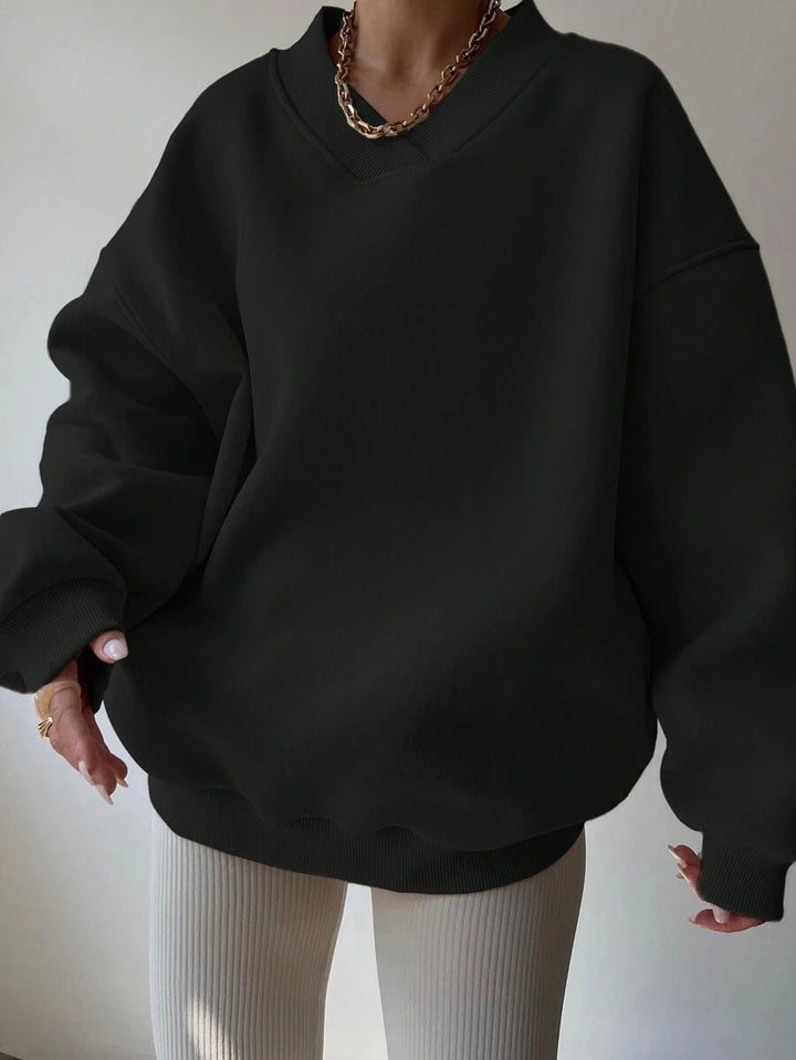 Damen lässiger Pullover mit tiefem V-Ausschnitt und oversized Schnitt Drune
