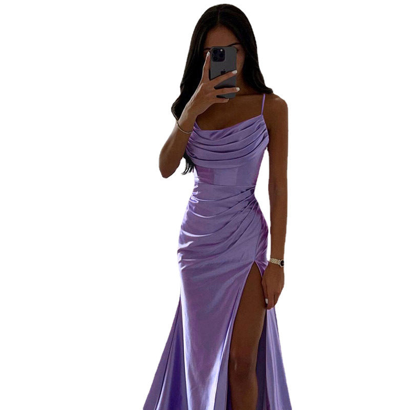 Damen Maxikleid mit schickem Seitenschnitt und eleganter Drapierung Drune