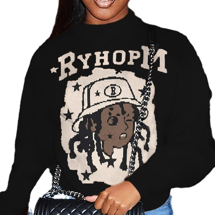 Damen Oversized Sweater mit künstlerischem Grafikdruck Drune