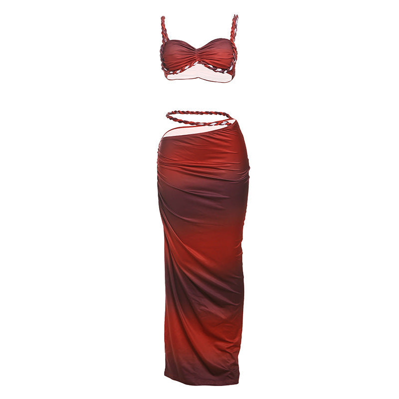 Damen Oberteil und Maxi Rock Set Drune