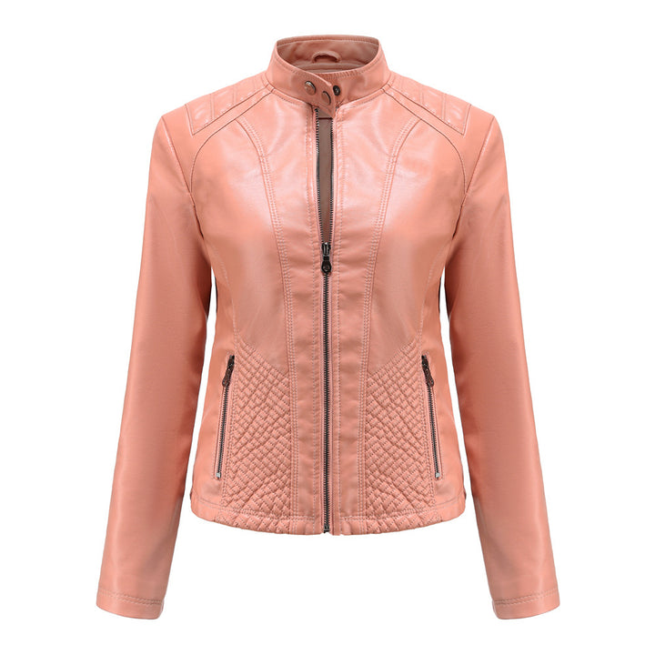 Damen nan taillierte Biker-Kunstlederjacke mit Stehkragen und gesteppter Seitenpartie Drune