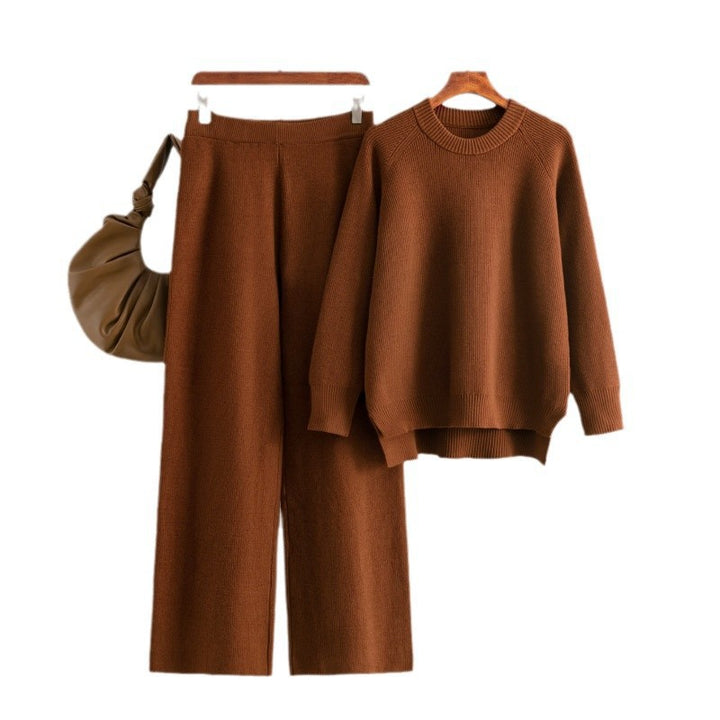 Damen lässiges Strick-Lounge-Set mit weitem Oberteil und bequemen Hosen Drune