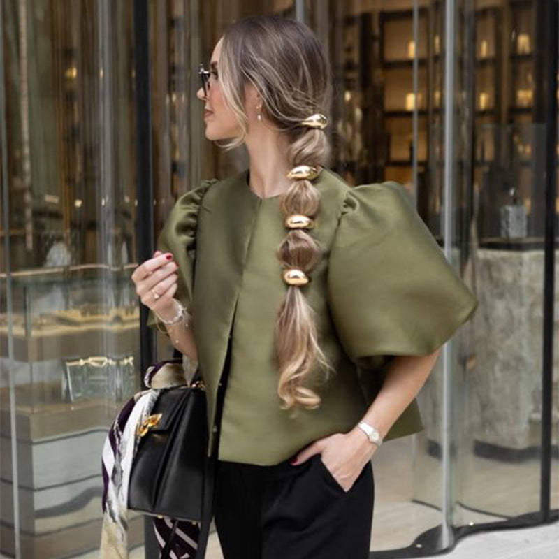 Damen stilvolle Bluse mit puffärmeln Drune
