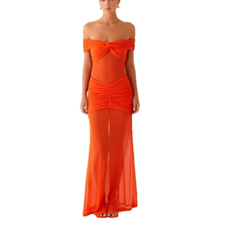 Damen Off-Shoulder Maxikleid mit raffinierten Drapierungen Drune