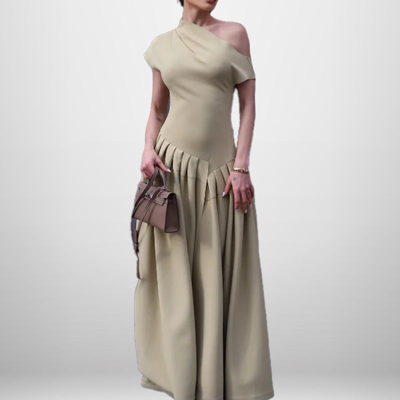 Damen Elegantes Maxi-Kleid mit asymmetrischem Ausschnitt und schwingendem Rock Drune