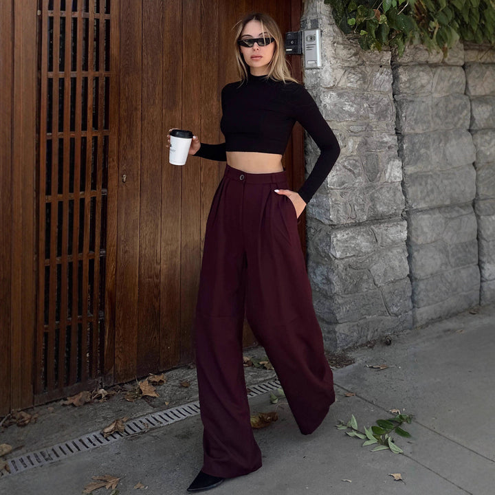 Damen elegantes und modisches Set aus weiten Hosen und cropped Hemd Drune