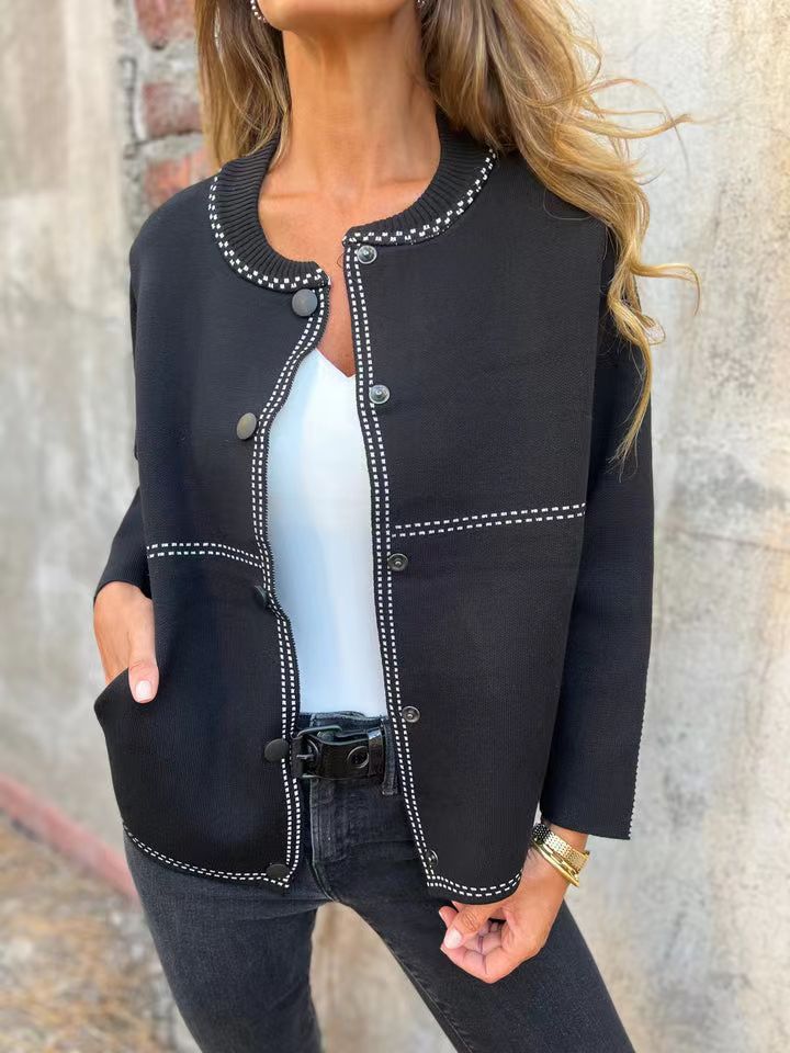 Damen Strickjacke mit Knopfleiste und edler Halslinie Drune