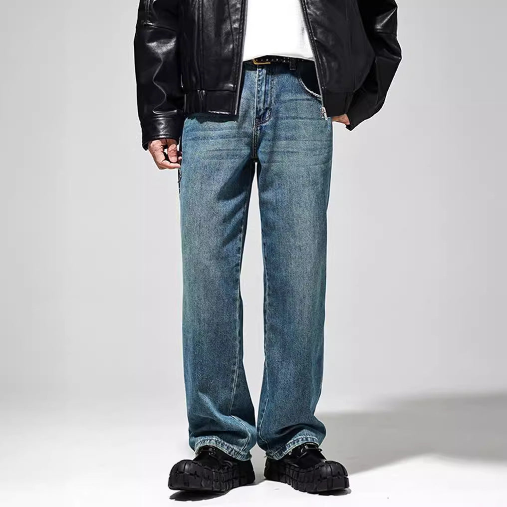 Herren Baggy Jeans im Vintage-Look mit distressed Effekten und hohem Bund Drune