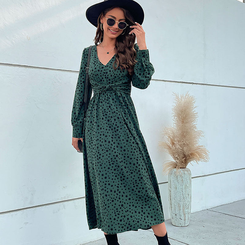 Damen Maxikleid mit Knotendetail und voluminösen Ärmeln Drune