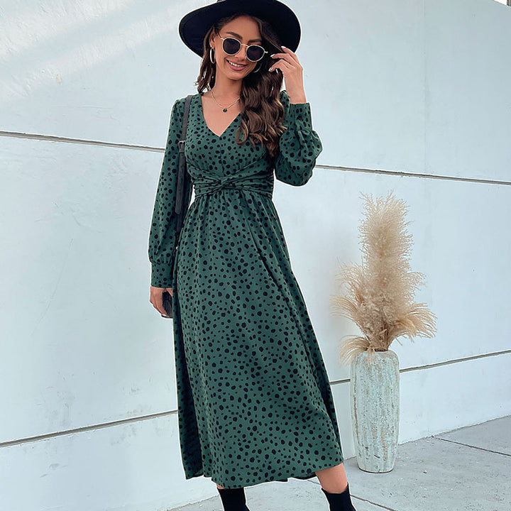 Damen Maxikleid mit Knotendetail und voluminösen Ärmeln Drune