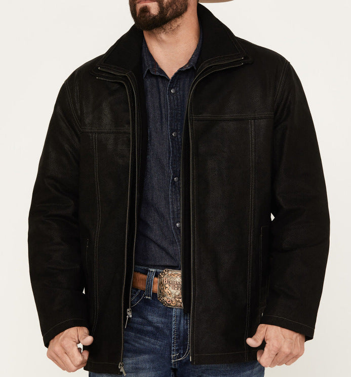 Herren Stilvolle Lederjacke mit auffälligen Nähten Drune
