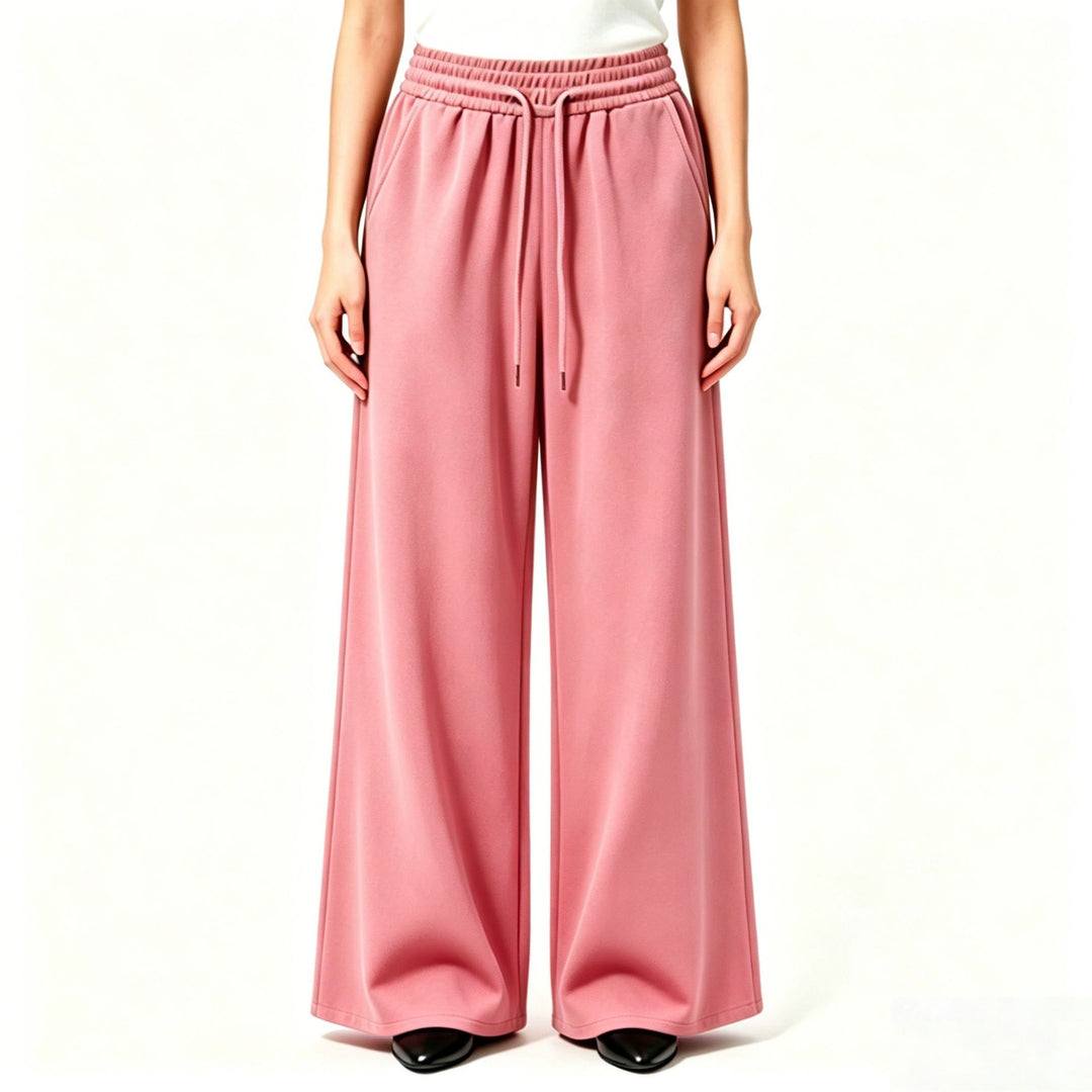 Damen nan weite High-Waist Loungehose mit elastischem Bund, Kordelzug und fließendem Jersey Drune
