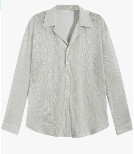 Damen nan schimmernde Crinkle-Hemdbluse mit Viskose-Optik Hemdkragen und Manschetten Drune