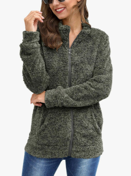 Damen Kuscheljacke mit durchgehendem Reißverschluss und weichem Plüschstoff Drune