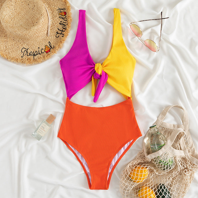 Damen Einteiliger Badeanzug mit knotenförmigem Oberteil und hohem Beinausschnitt Drune