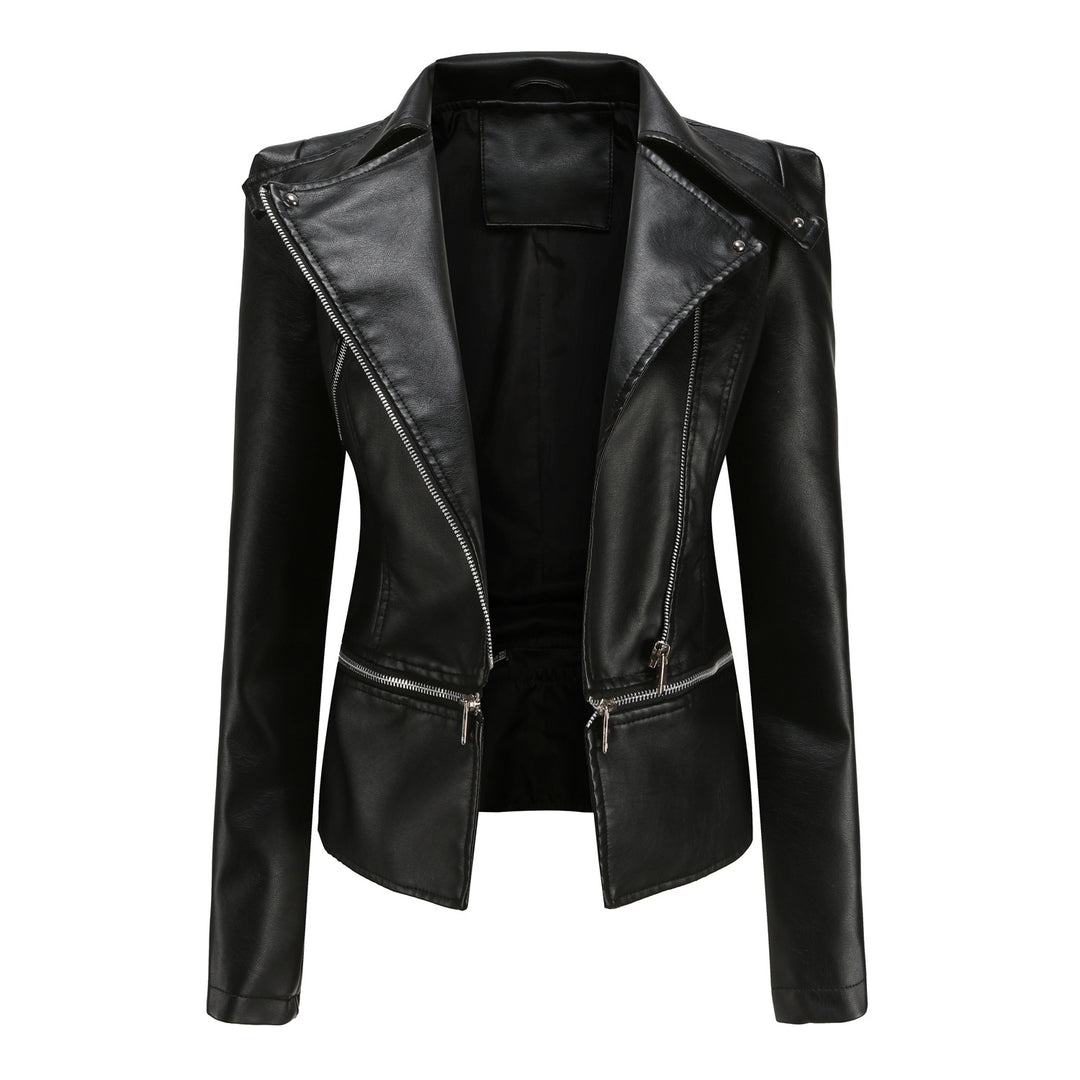 Damen stylische Bikerjacke mit asymmetrischem Reißverschluss und eingenähten Taschen Drune