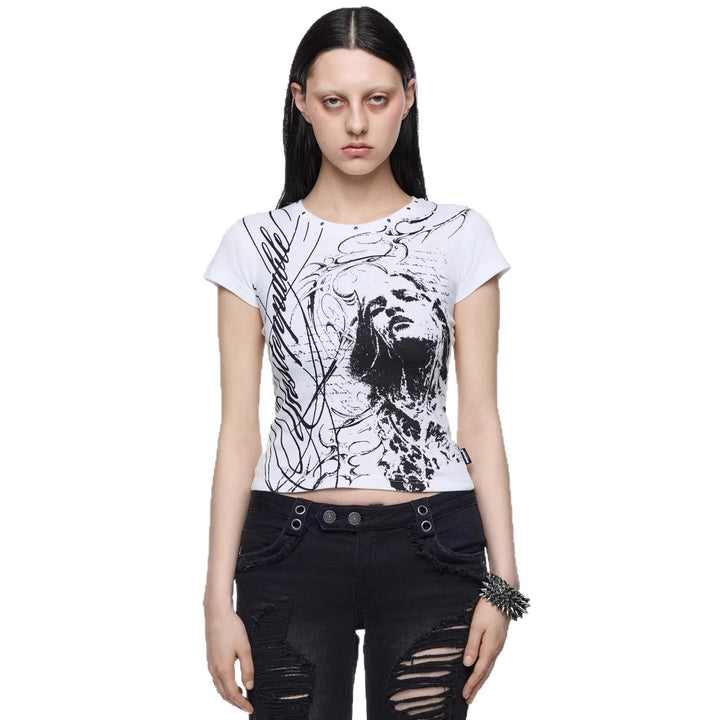 Damen Kreatives Grafik-Print T-Shirt Drune
