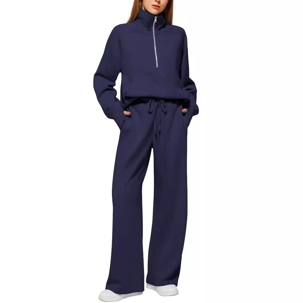Damen Sportliches Fleece-Kombinationsset mit hohem Kragen und seitlichen Taschen Drune