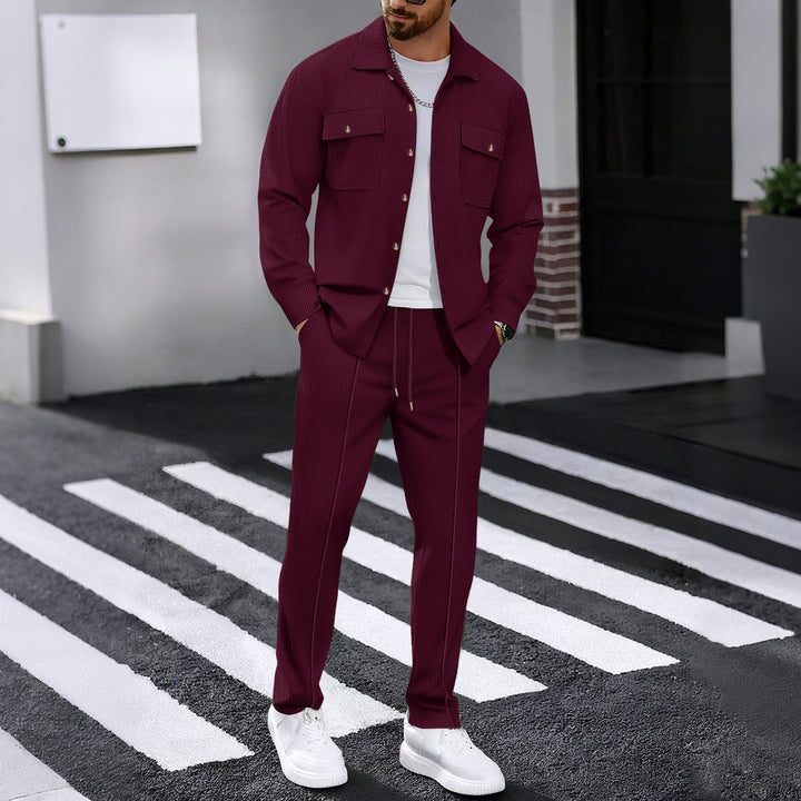 Herren modisches Freizeit-Set mit strukturierter Jacke und bequemen Hosen Drune
