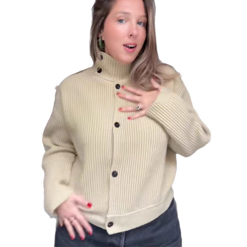 Damen Oversized Strickjacke mit hochschließendem Kragen Drune