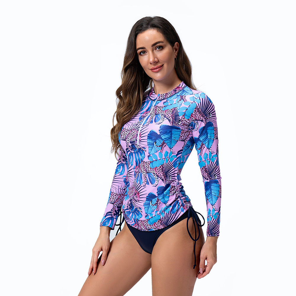 Damen Sportlicher Langarm Rashguard mit floralem Muster Drune