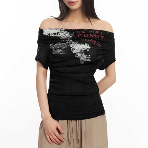 Damen Off-Shoulder Shirt mit grafischem Druck Drune