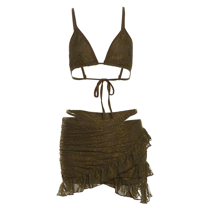 Damen Bikini Set mit Rüschen und zartem Spitzenmuster Drune