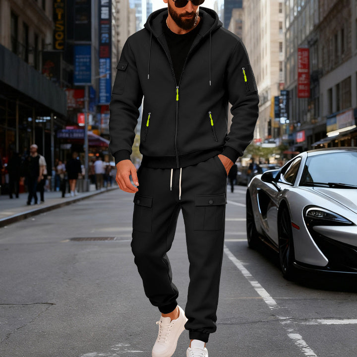 Herren stylisches Zweiteiliges Jogginganzug mit Kapuze und praktischen Taschen Drune