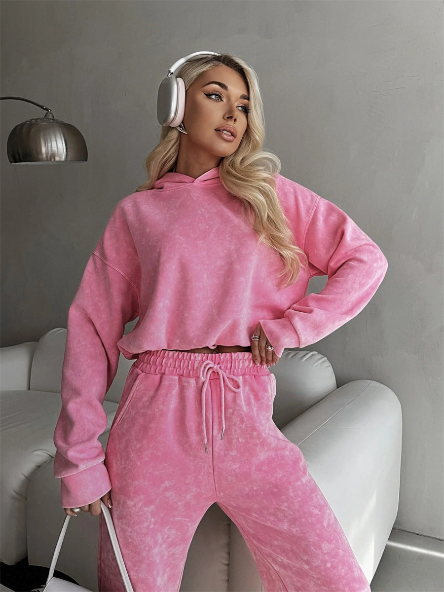 Damen lässiges Hoodie-Set mit weit geschnittenen Hosen und elastischem Bund Drune